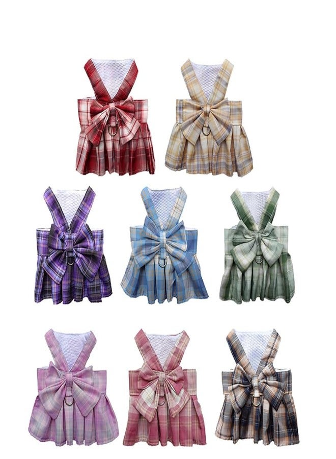 PET FUN سرج للكلاب والقطط من بيت فن مع مقود | سترة أنيقة بنقشة مربعات وربطة عنق | قابل للتعديل وجيد التهوية | تصميم تنورة بإغلاق أزرار | مناسب للجراء والقطط الصغيرة | لون عشوائي (مجموعة من قطعة واحدة) (صغير) - Image 1